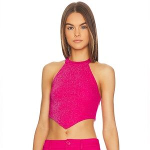 Pink Sparkly Halter Crop Top